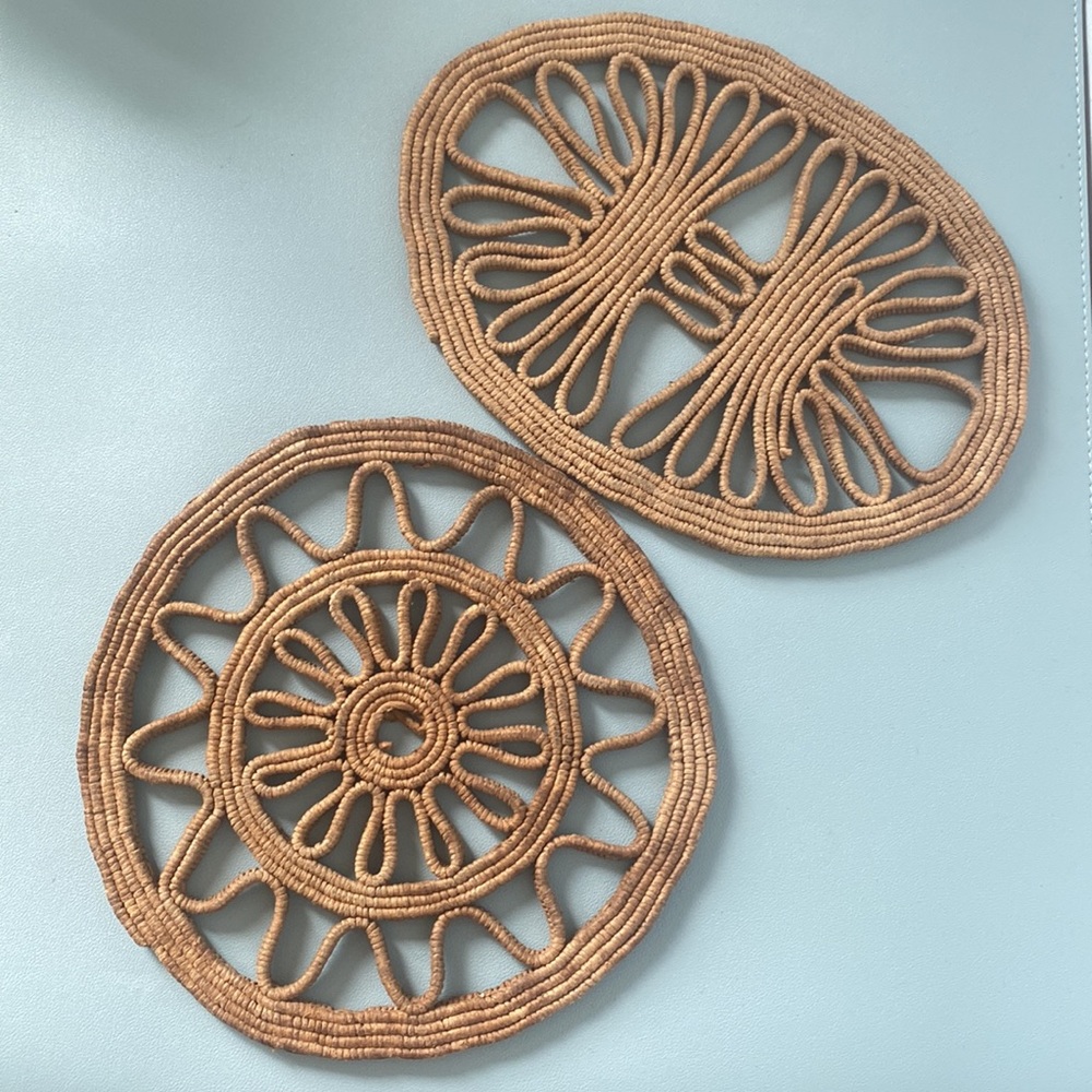 VTG Boho Trivets Raffia Retro Woven Table Kitchen Decor Wicker Rattan Hot Pads